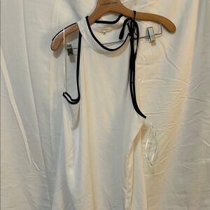 Pleione Black and White High Neck Blouse (ties at neck)